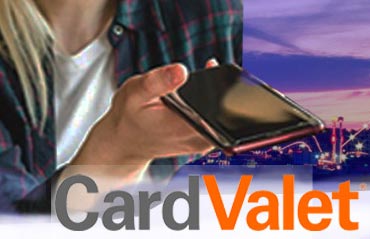 CardValet being used in a brightly lit city at night.